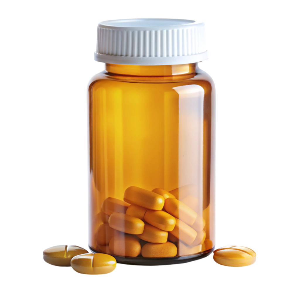 transparent amber pill bottle