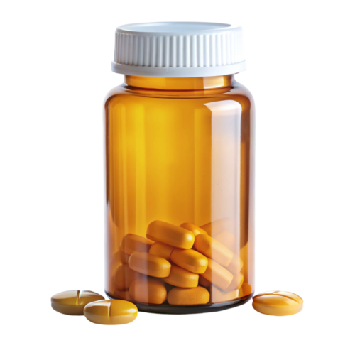 transparent amber pill bottle
